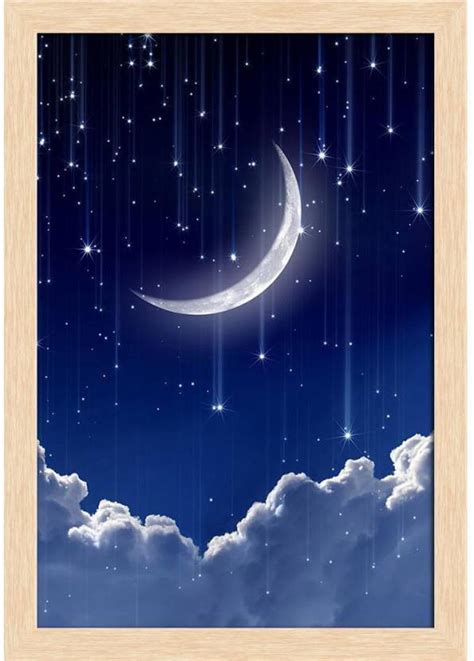 Night Sky With Moon & Stars Paper Poster Natural Brown Frame Paper ...