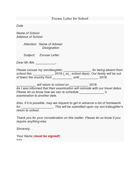 30 Free Excuse Letters (Absent Notes For School) - TemplateArchive