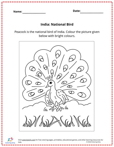 India: National Bird Free Printable Worksheet