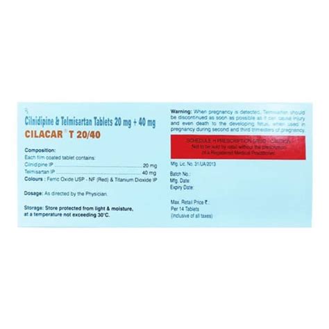 Cilacar T 20/40mg Strip Of 14 Tablets: Uses, Side Effects, Price ...