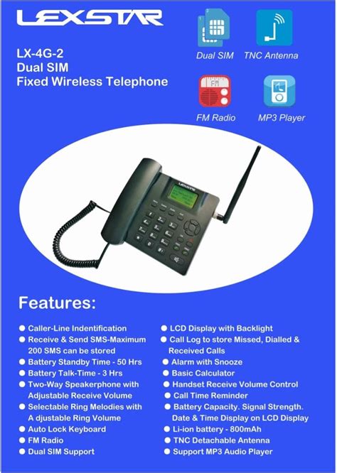 Lexstar LX-4G-2 Dual SIM Cordless Landline Phone (Black) (Jio Not ...