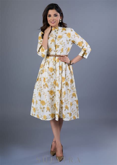 Smart Off White Cotton Printed Dress – Sujatra