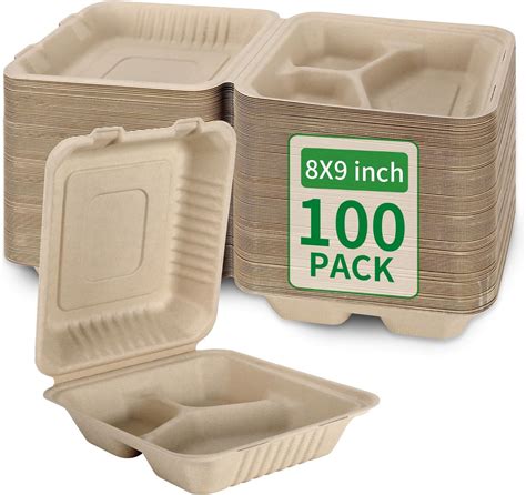 Amazon.com: Freshware Clamshell Containers, 9 x 9 Inch, 3-Compartment ...