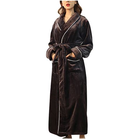 Long Robes for Women Winter Fleece Warm Couple Bathrobe Nightgown ...