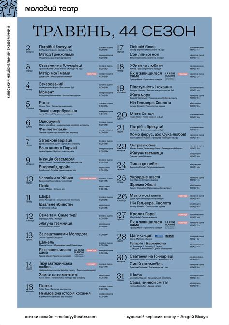 Афіша травня | Київський національний академічний Молодий театр