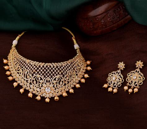 Estele Gold Plated CZ Fascinating Bridal Choker Necklace Set