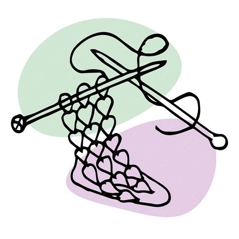 Knitted sock on knitting needles. hand drawn line drawing, vector ...