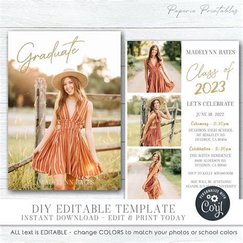 Buy EDITABLE Graduation Party Invitation, Class of 2023 Graduation ...