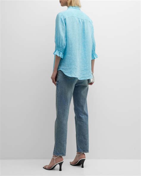 Finley Sirena 3/4-Sleeve Button-Down Linen Shirt | Neiman Marcus