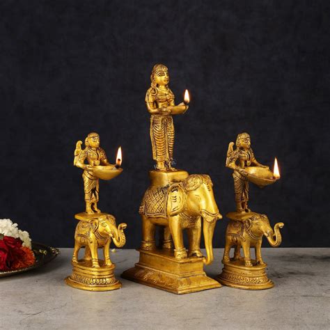 Buy Traditional South Indian Pure Brass Deep Lady Paavai on Elephant ...
