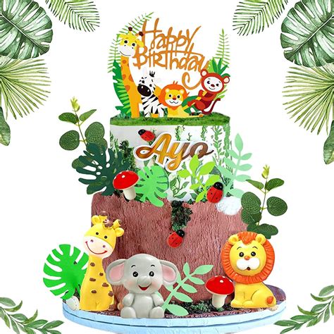 Buy 19PCS Safari Jungle Wild Animals Cake Toppers Mushroom Cake Toppers ...