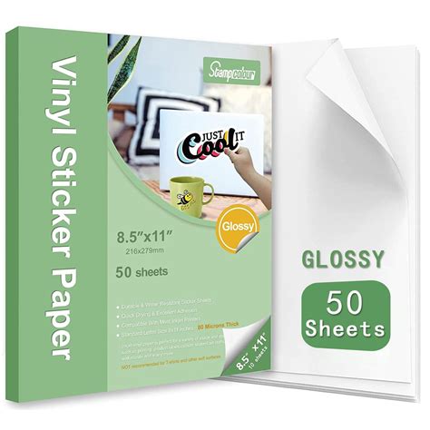 Buy Printable Vinyl Glossy Sticker Paper White for Inkjet Printer 50 ...