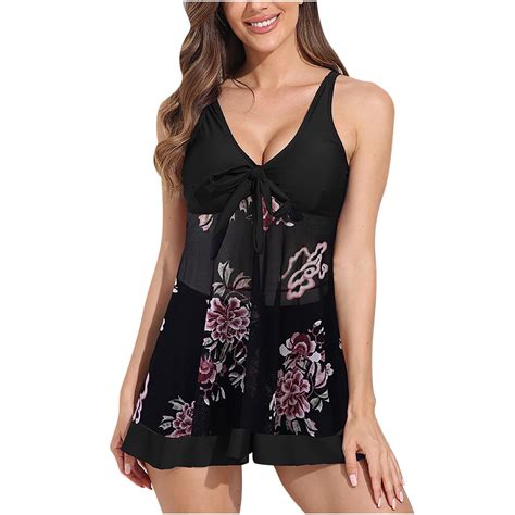 Plus Size Two Piece Swim Dress with Boyshorts for Women Mesh Swimsuits ...