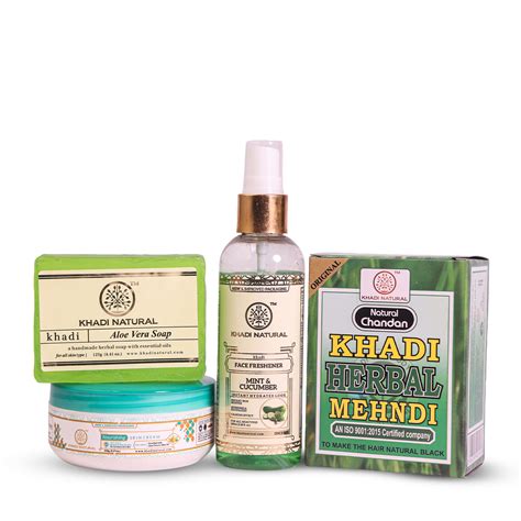 Khadi Natural Aloe Vera Soap, Black Mehndi, Face Spray & Skin Cream Combo