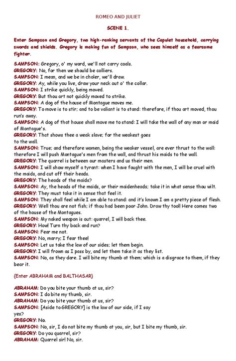 Romeo AND Juliet - Short Story - ROMEO AND JULIET SCENE 1. Enter ...