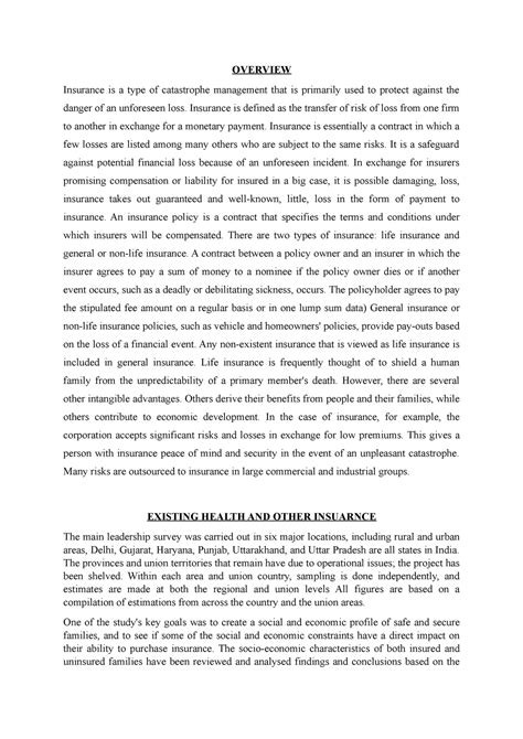 FIN221 project report 5th semester lpu - OVERVIEW Insurance is a type ...