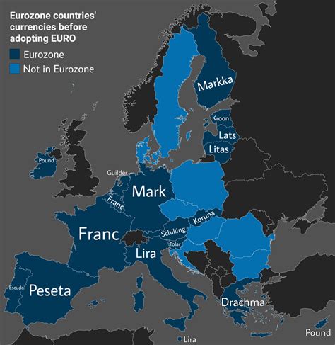 Eurozone countries’ currencies before adopting the... - Maps on the Web