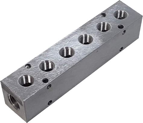 1000-10 Six (6) Station Aluminum Manifold - NPT Ports 3/8" x 1/4 ...