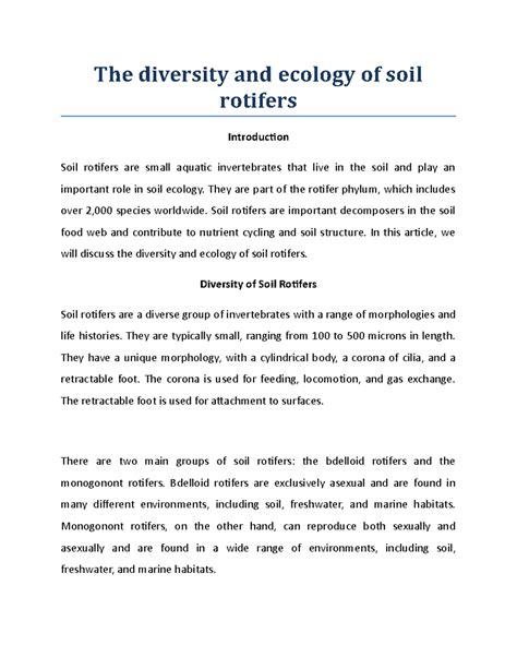 Diversity and Ecology of Soil Rotifers: An Overview of Their Role - Studocu
