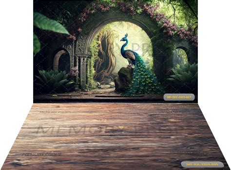Peacock In Vrindavan Brown Wooden Flooring Backdrops