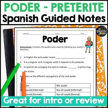 Spanish high frequency verb Poder Guided notes in preterite - Super 7 verb