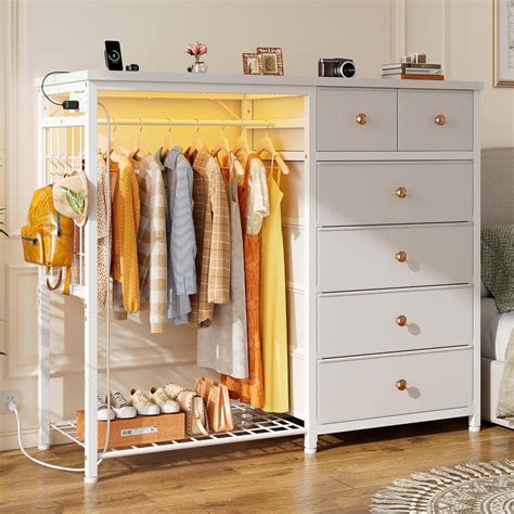 Amazon.com: EnHomee 49.2" W White Dresser for Bedroom with Hanging Rack ...