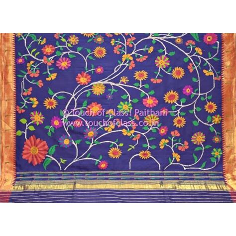 Exclusive All Over Brocade Paithani Navy Blue Silk-Silk