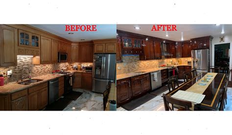 Restaining Cabinets Before And After