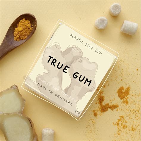 True Gum - Plastic Free Ginger and Turmeric Chewing Gum - 21 g - Siradis
