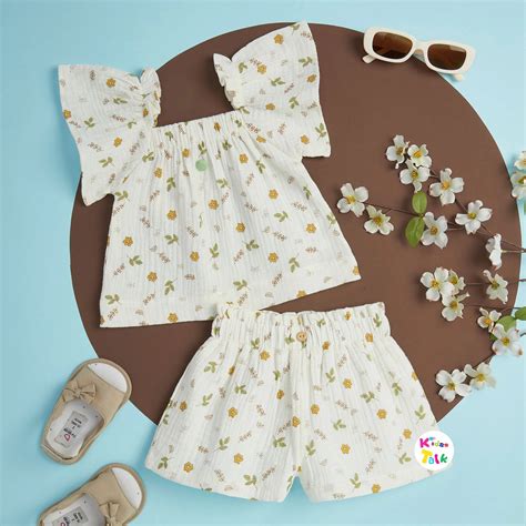 Soft Mulmul Half Sleeve Top With Floral Printed & Half Pant - Mustard