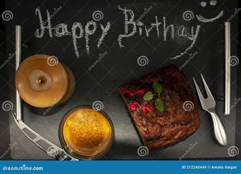Birthday Celebration with Chalkboard and Chalk Writing Happy Birthday ...