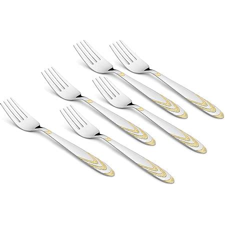 Montavo by FnS Magna Stainless Steel Gold Plated Dinner Fork (Set of 6 ...