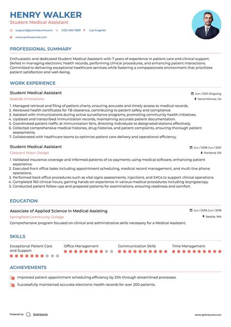 Student Medical Assistant Resume Samples | QwikResume