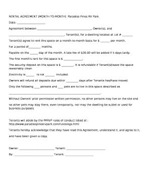 RENTAL AGREEMENT (MONTH-TO-MONTH)Paradise Pines RV Park Doc Template ...