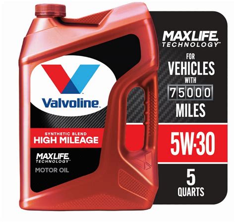 Valvoline High Mileage 5W-30 Synthetic Blend Motor Oil 5 QT with ...