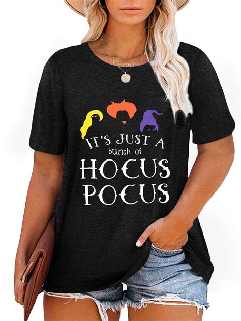 XCHQRTI Women Plus Size Hocus Pocus Shirt Graphic Halloween Casual ...
