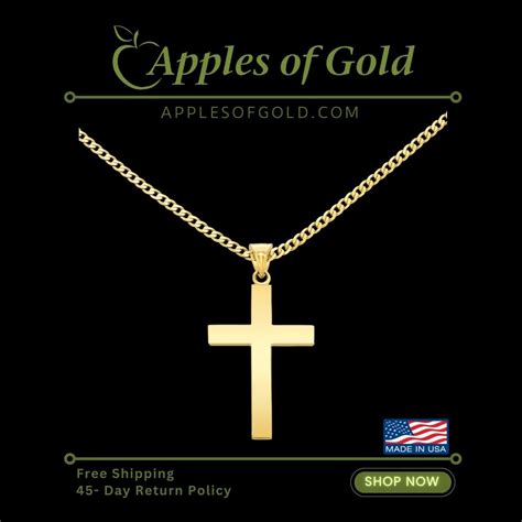 14K Solid Gold Plain Cross Necklace for Men