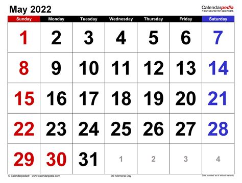 May 2022 Claendar
