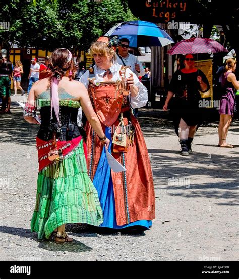 Costumed women chatting at Renaissance Faire in Muskogee Oklahoma USA 5 ...