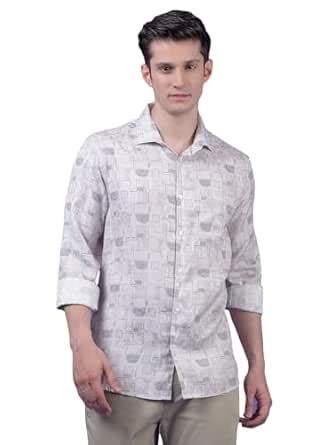 Crimsoune Club Men's Off White Printed Linen Shirt (M) : Amazon.in ...