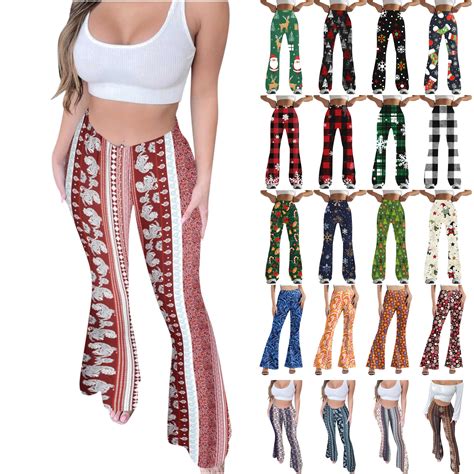 QATAINLAV Women High Waisted Flare Leggings Trendy Boho Print Hippie ...