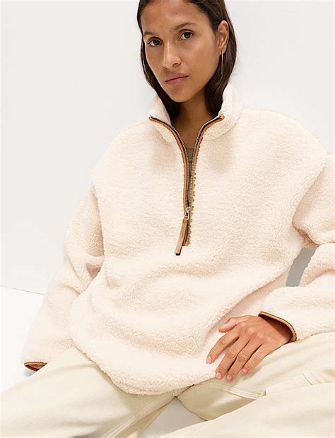 Buy Borg Funnel Neck Half Zip Sweatshirt at Marks & Spencer