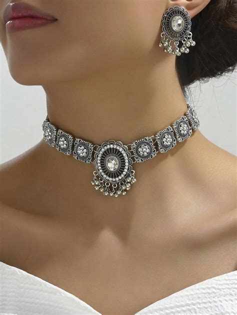 1pc Fashionable Vintage Style Simple Drip Necklace And 1pair Retro ...