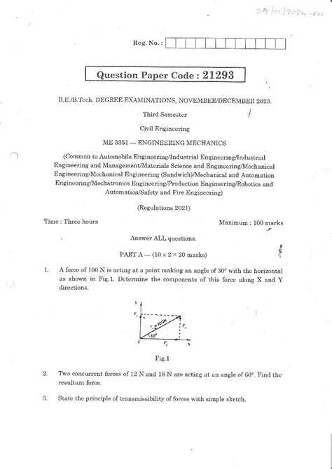 ME3351 - Engineering Mechanics Final Exam Paper 2023 - Studocu