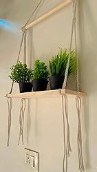 Decazone ® Macramé Wall Hanging Shelf Pine Wood Floating Shelve with ...