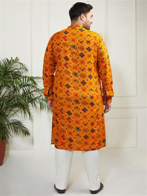 Plus Men's Kurta Pyjama Cotton in Yellow & Cream | VASTRAMAY – vastramay