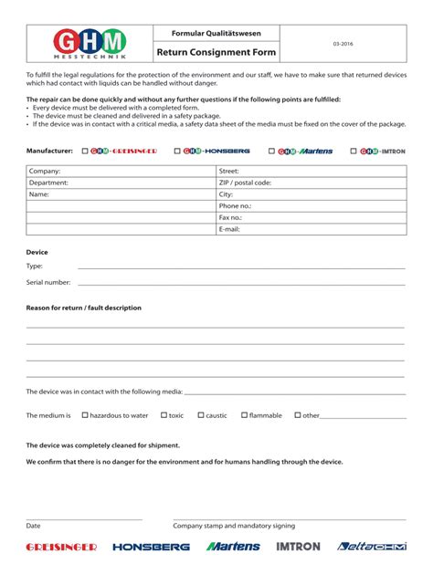 Fillable Online ghm-messtechnik Return Consignment Form - GHM ...