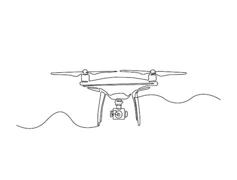 Continuous one line drawing of flying drone aircraft | Premium Vector