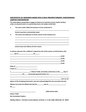 Fillable Online Certificate of Assumed Name for Sole Proprietorship or ...