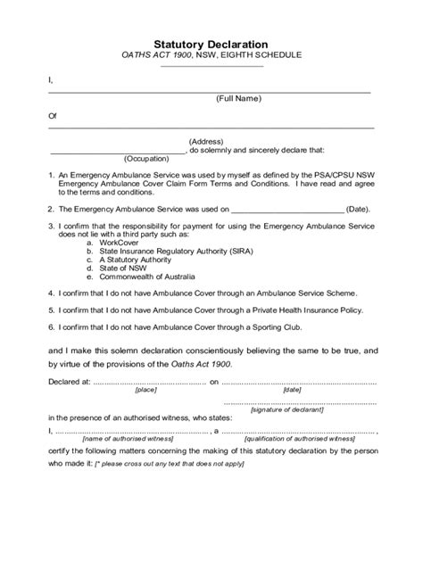 NSW Statutory Declaration Form - Blank Fillable Template | Fill Out ...